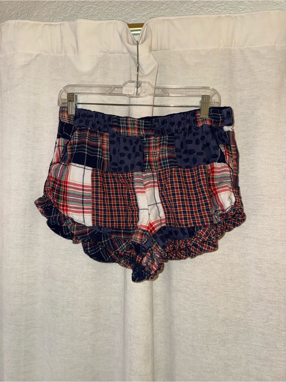 Aerie Patchwork Plaid Ruffle Pajama Sleep Shorts M